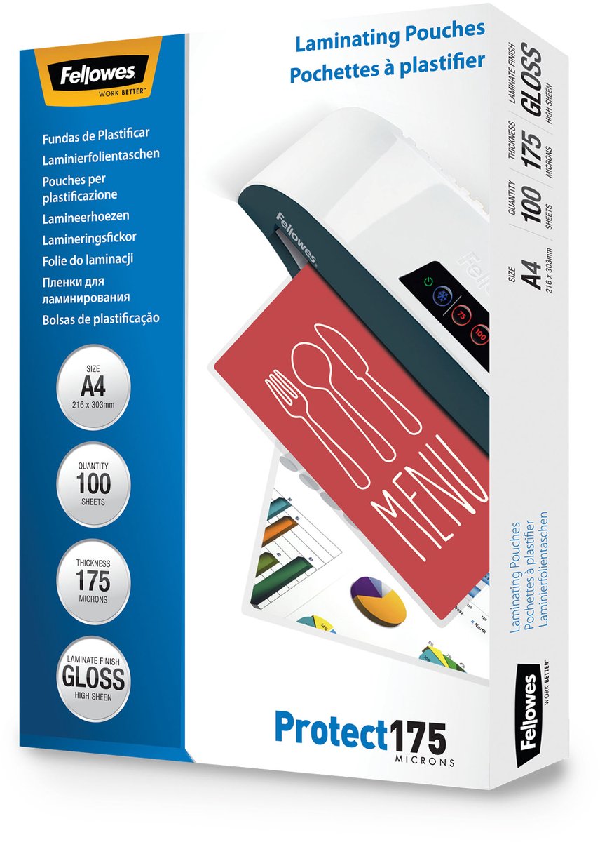 Pochettes de plastification Fellowes 53087 175 microns brillant