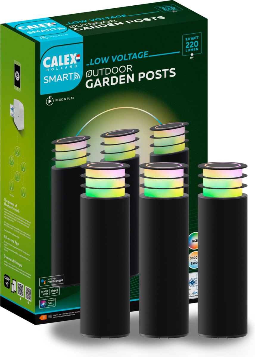 Éclairage de jardin extérieur intelligent Calex 24 V - lot de 3 spots de sol intelligents - lampe sur pied avec lumière RVB et blanc chaud - noir