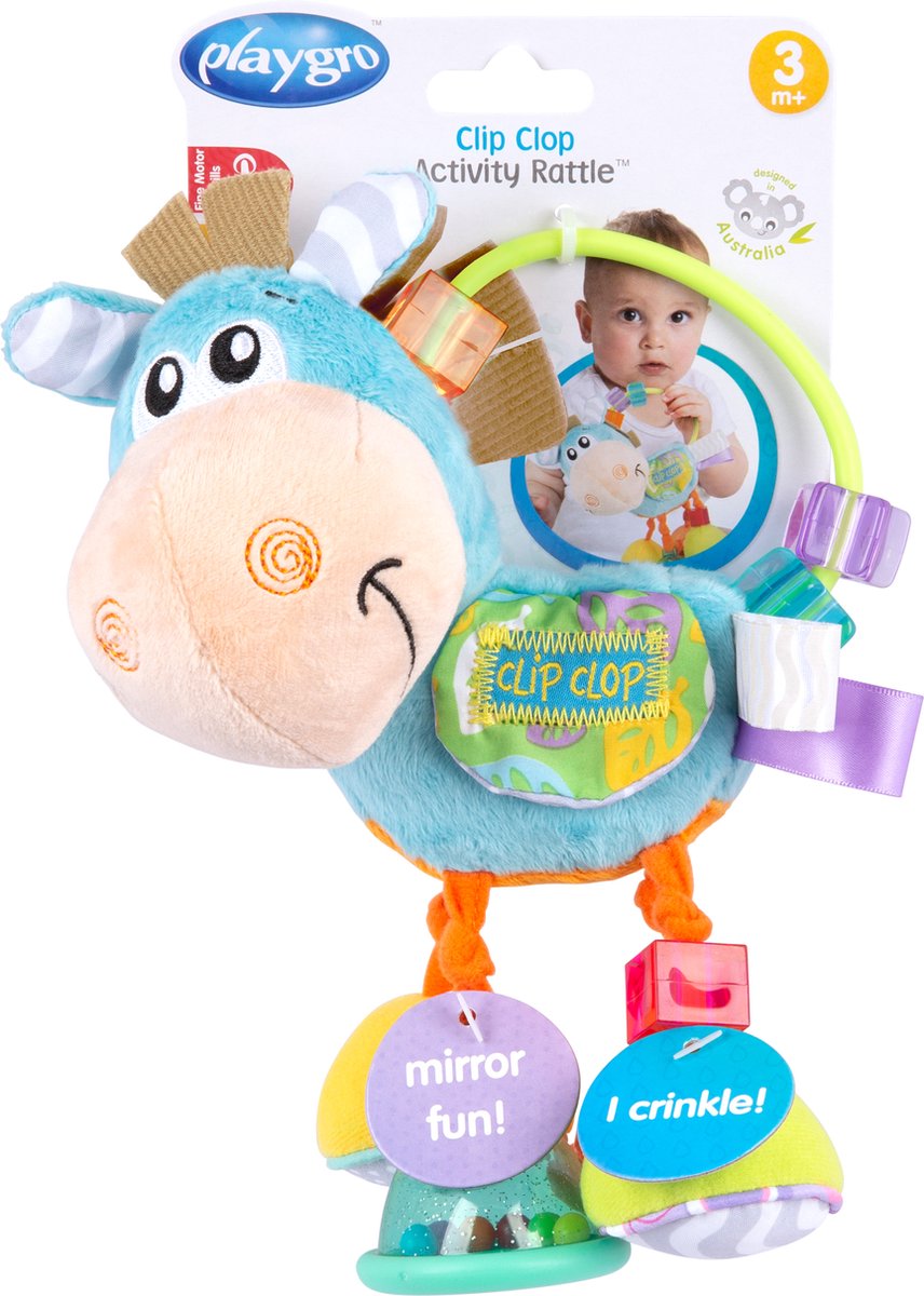 Playgro clip clop hochet - bleu - jouet d'activité - hochet - cadeau de maternité - jouets bébé - jouet bébé - accessoire poussette - peluche - hochet bébé - jouet de dentition - jouet à saisir - bébé