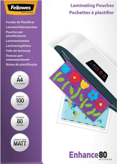 Pochettes de plastification Fellowes Enhance mat 80 microns a4 100 pièces