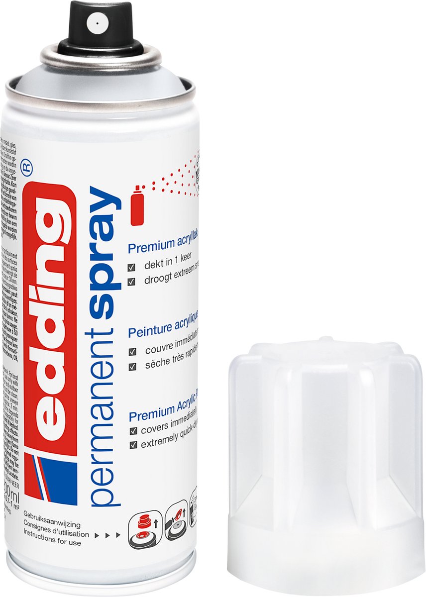Peinture en aérosol Edding 5200 en bombe aérosol vernis transparent - transparent satiné mat - 1 pièce - 200 ml de peinture - surface de 0,5 à 1 m2 - peinture acrylique pour une finition mate soyeuse - pour fixer et protéger la couche de peinture