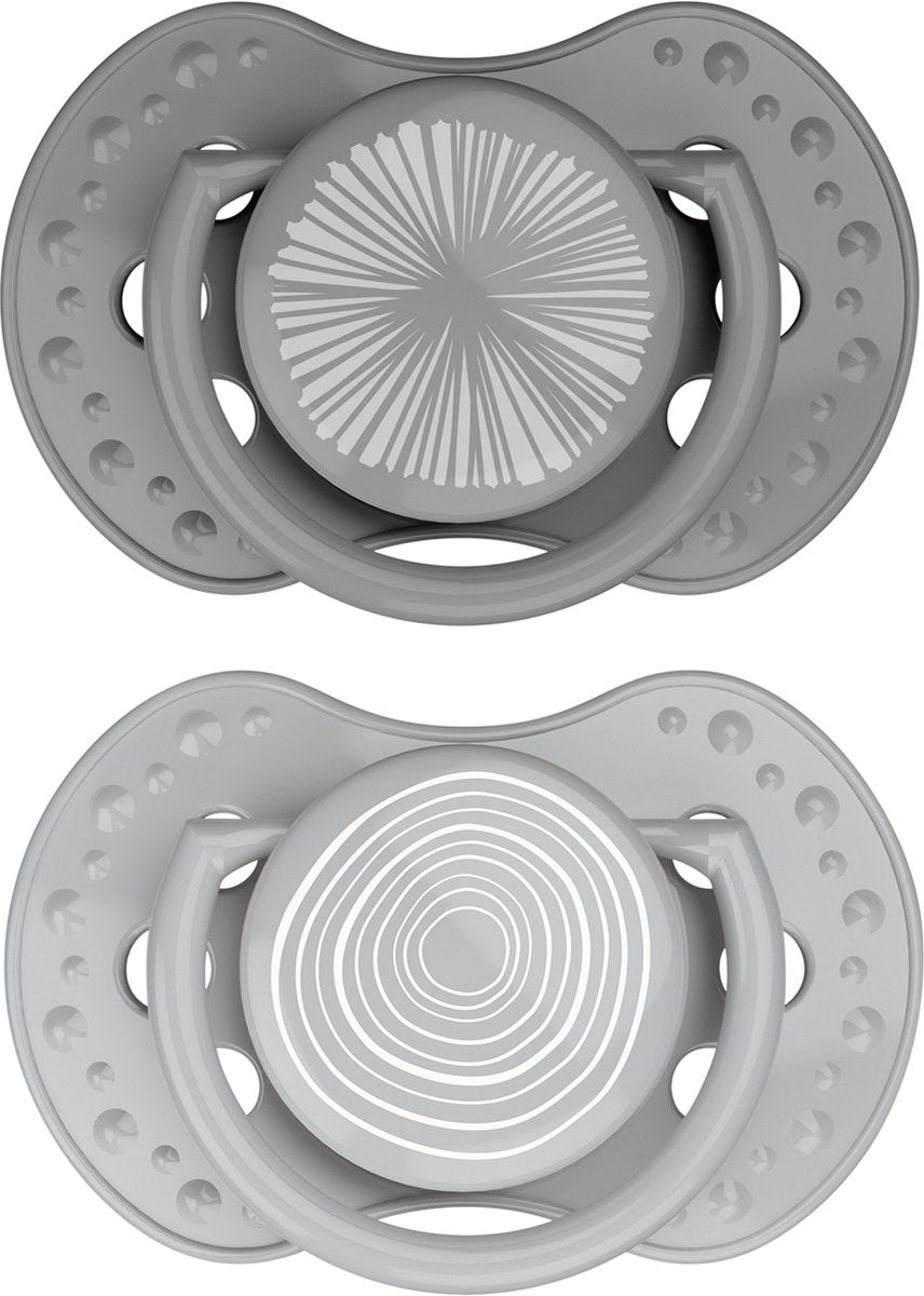 Difrax lovi sucette dynamique - classe - 6 à 18 mois - gris - 2 pièces