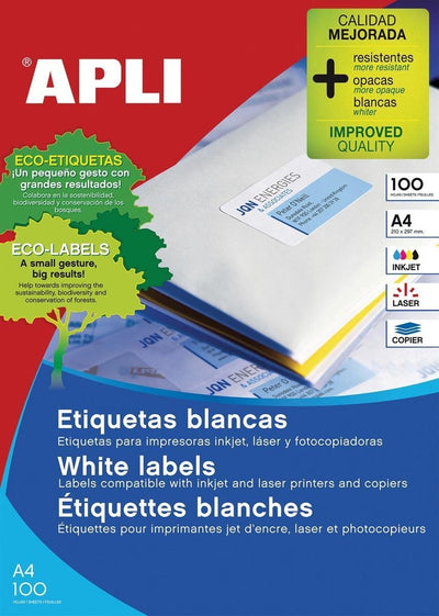 Apli 01290 étiquettes blanches - 100x12 pièces - format 70x67,7mm - coins droits