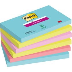 Notes post-it super collantes 127x76mm pack assorti 6 pièces 90 feuilles