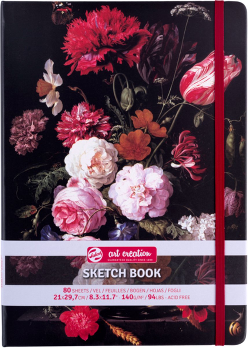 Talens art création carnet de croquis nature morte avec des fleurs dans un vase en verre | 21 x 29,7 cm, 140 g, 80 feuilles