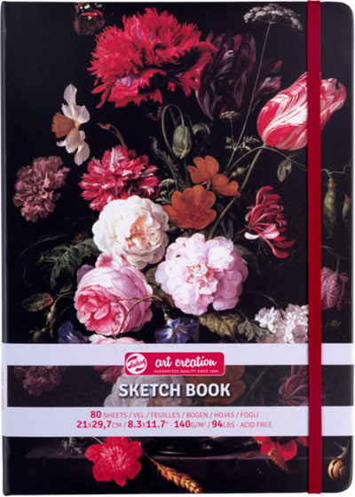 Talens art création carnet de croquis nature morte avec des fleurs dans un vase en verre | 21 x 29,7 cm, 140 g, 80 feuilles