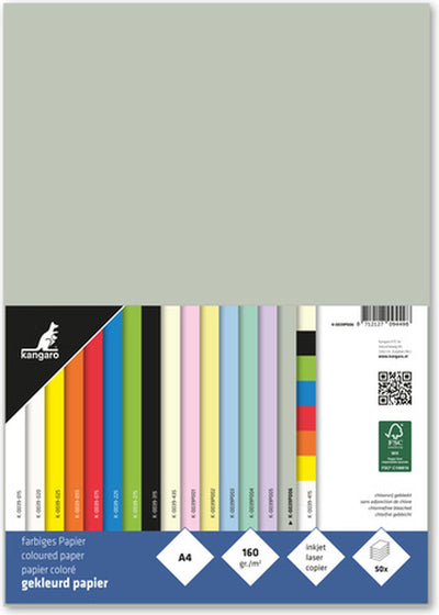 Papier Kangaro - a4 - 160 grammes fsc - paquet 50 feuilles - gris pastel - k-0039p006