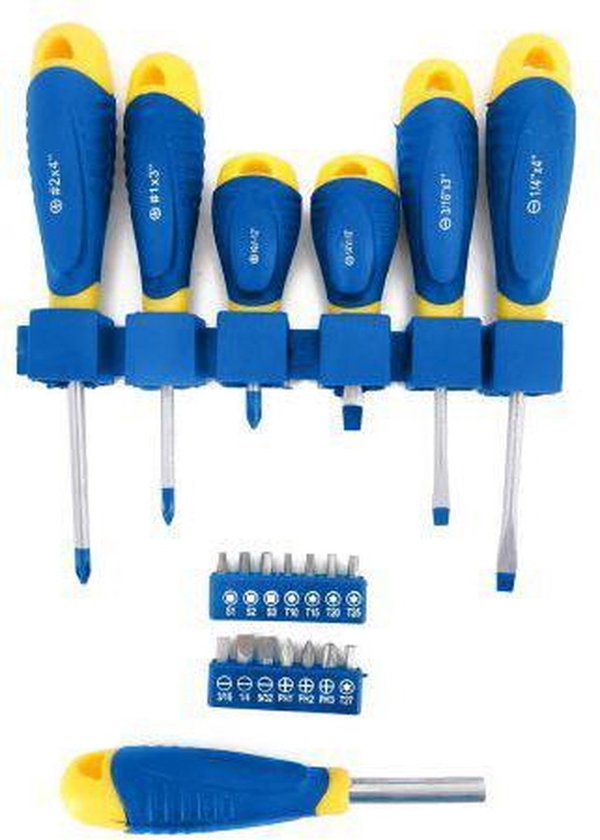 Jeu d'embouts de tournevis Kinzo - 21 pièces - 3x tête cruciforme, 3x tête fendue - 14 embouts de différentes formes et tailles, dont Torx