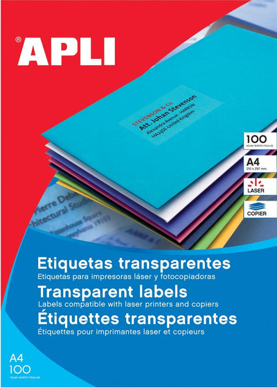 Étiquettes transparentes Apli 210 x 297 mm,