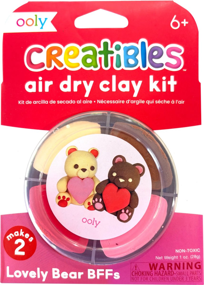 Ooly - creatibles - mini kit d'argile séchée à l'air - jolis bff d'ours - 4 couleurs d'argile