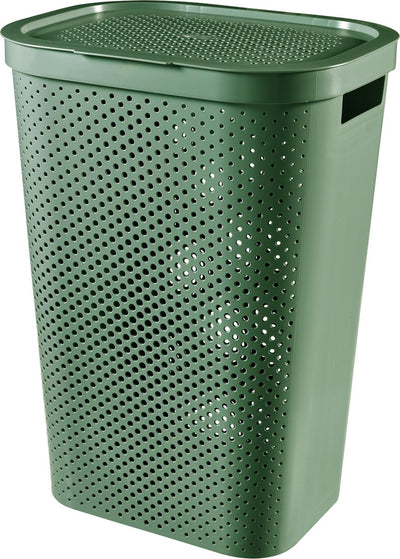 Curver panier à linge à pois recyclés infinity avec couvercle - 60l - vert