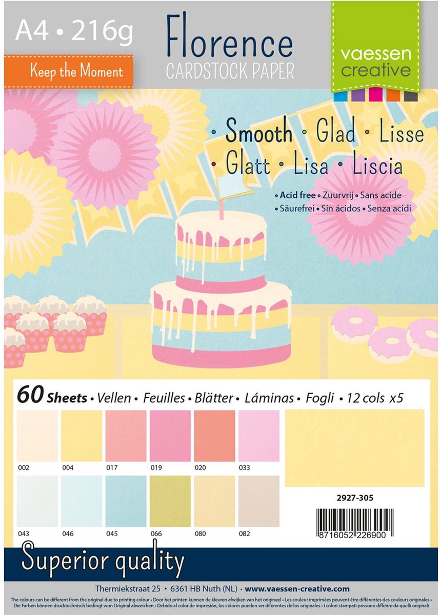 Papier cartonné créatif Florence vaessen - Couleurs de Pâques - a4 - 60 feuilles - lisse - 216 g
