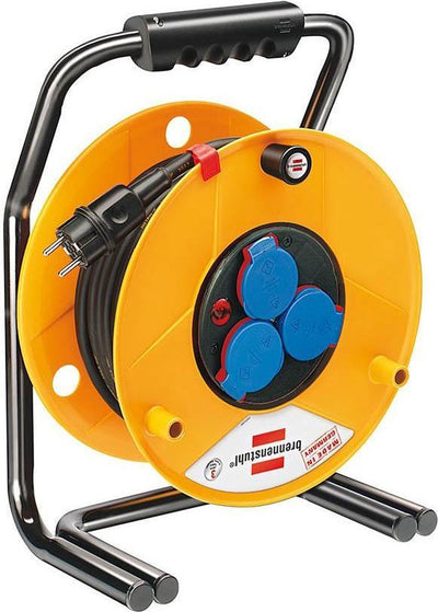 Enrouleur de câble Brennerstuhl Brobusta IP44, 40 m, plastique spécial, pour l'extérieur, fabriqué en Allemagne, jaune