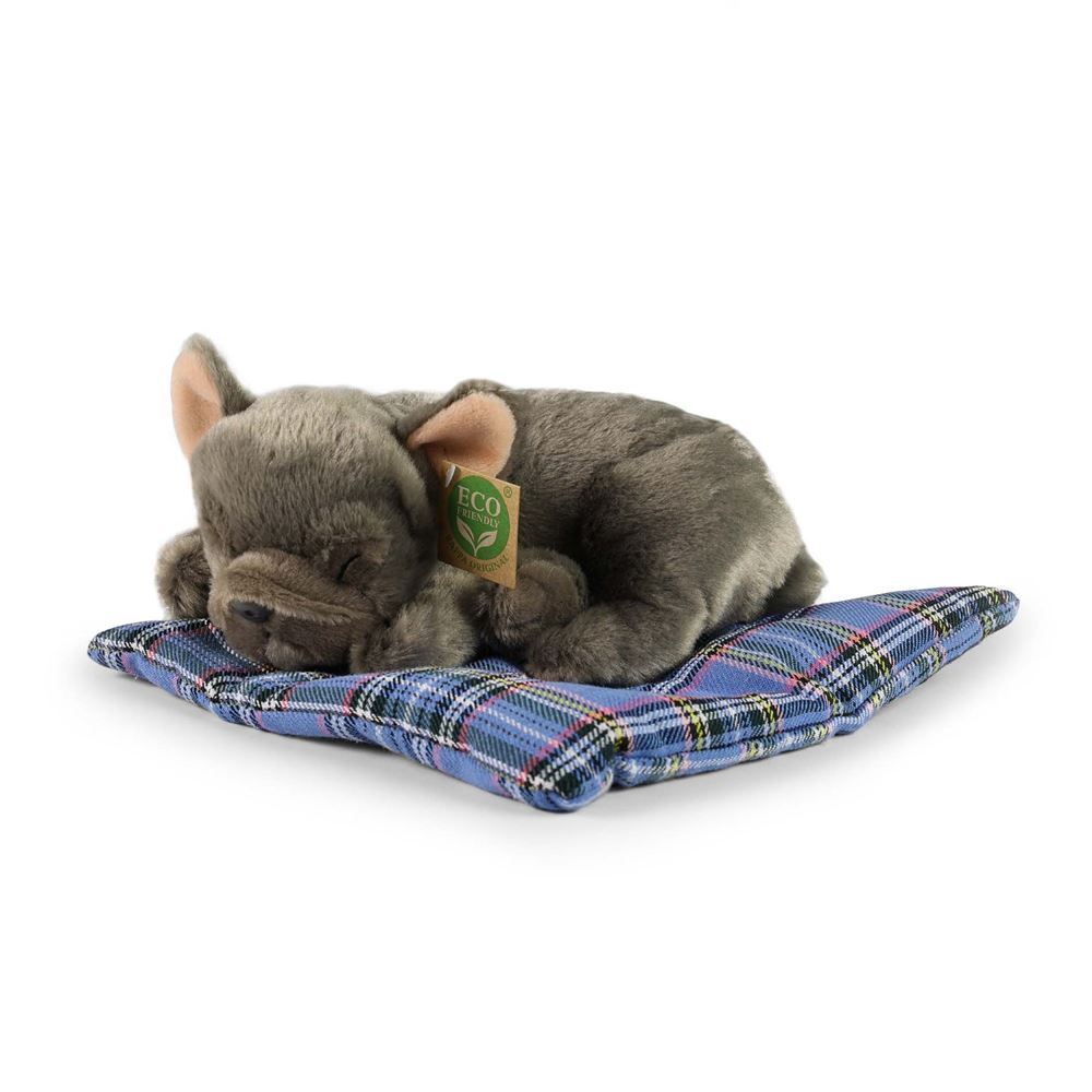 Peluche bouledogue français sur coussin 23 cm ce