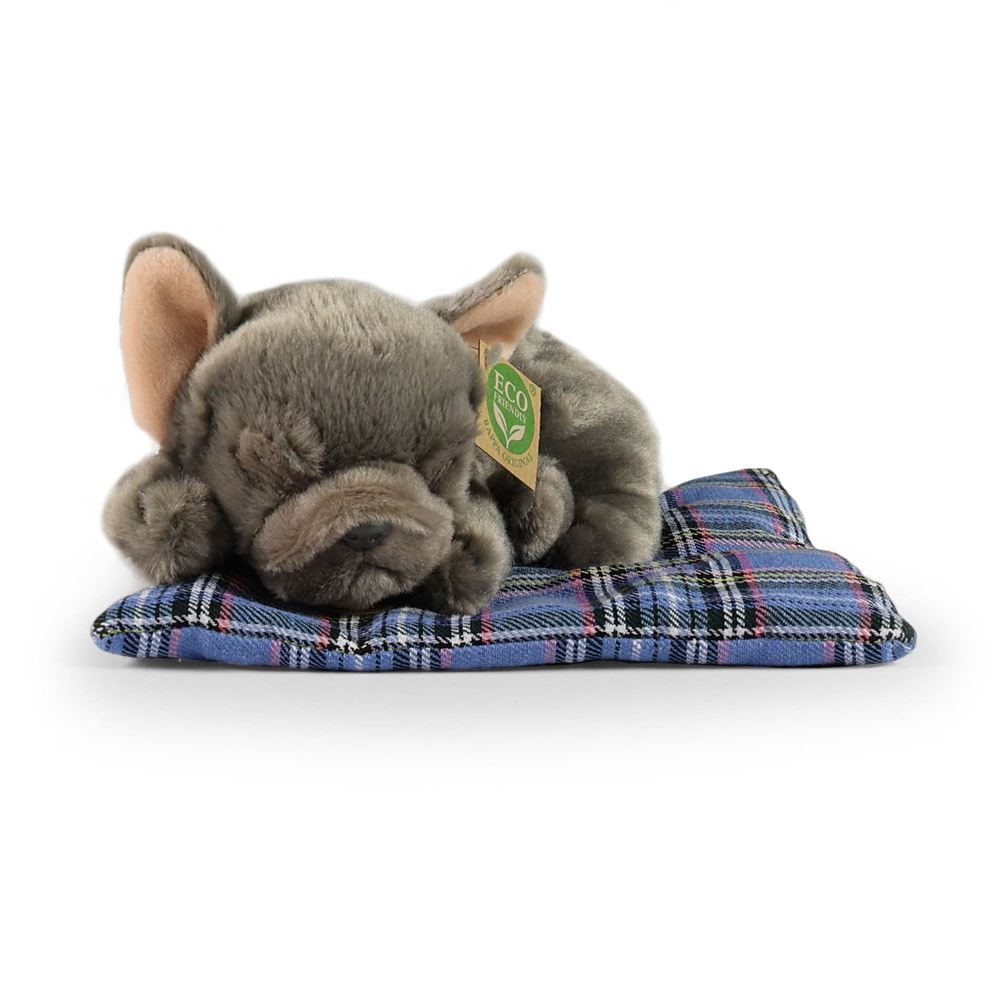 Peluche bouledogue français sur coussin 23 cm ce