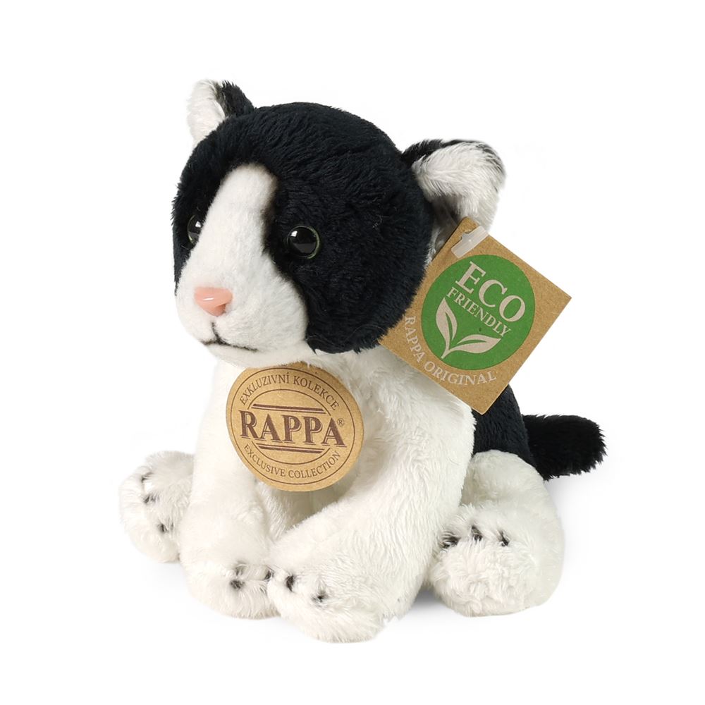 Peluche chat noir et blanc 14 cm écologique
