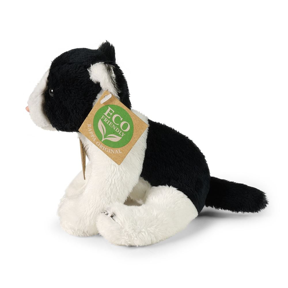 Peluche chat noir et blanc 14 cm écologique