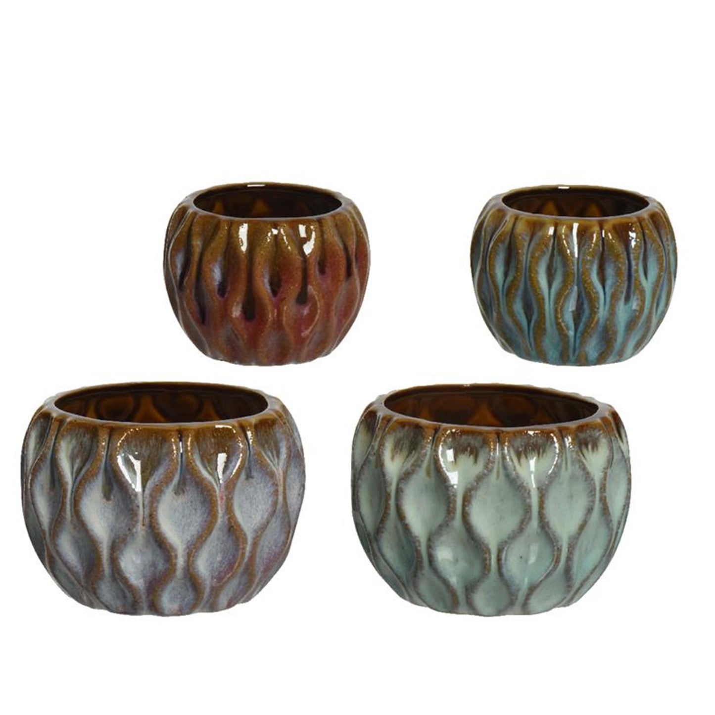 Pot de fleur Decoris en céramique avec relief, lot de 2