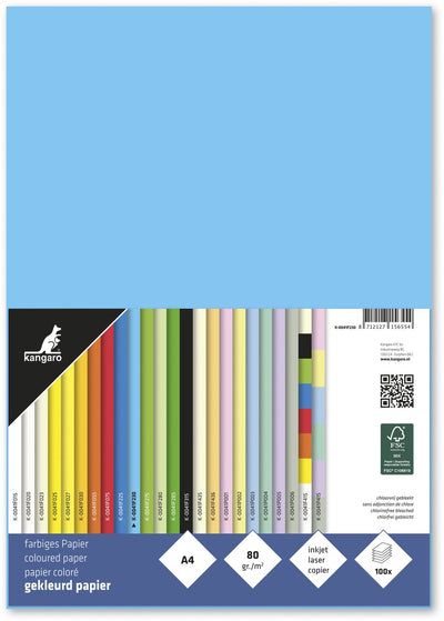 Papier kangaro sans marque sans marque - format a4 - 80 grammes - bleu azur - paquet de 100 feuilles - k-0041f230