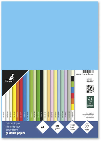 Papier Kangaro - a4 - 120 grammes - paquet 100 feuilles - bleu azur - k-0043f230