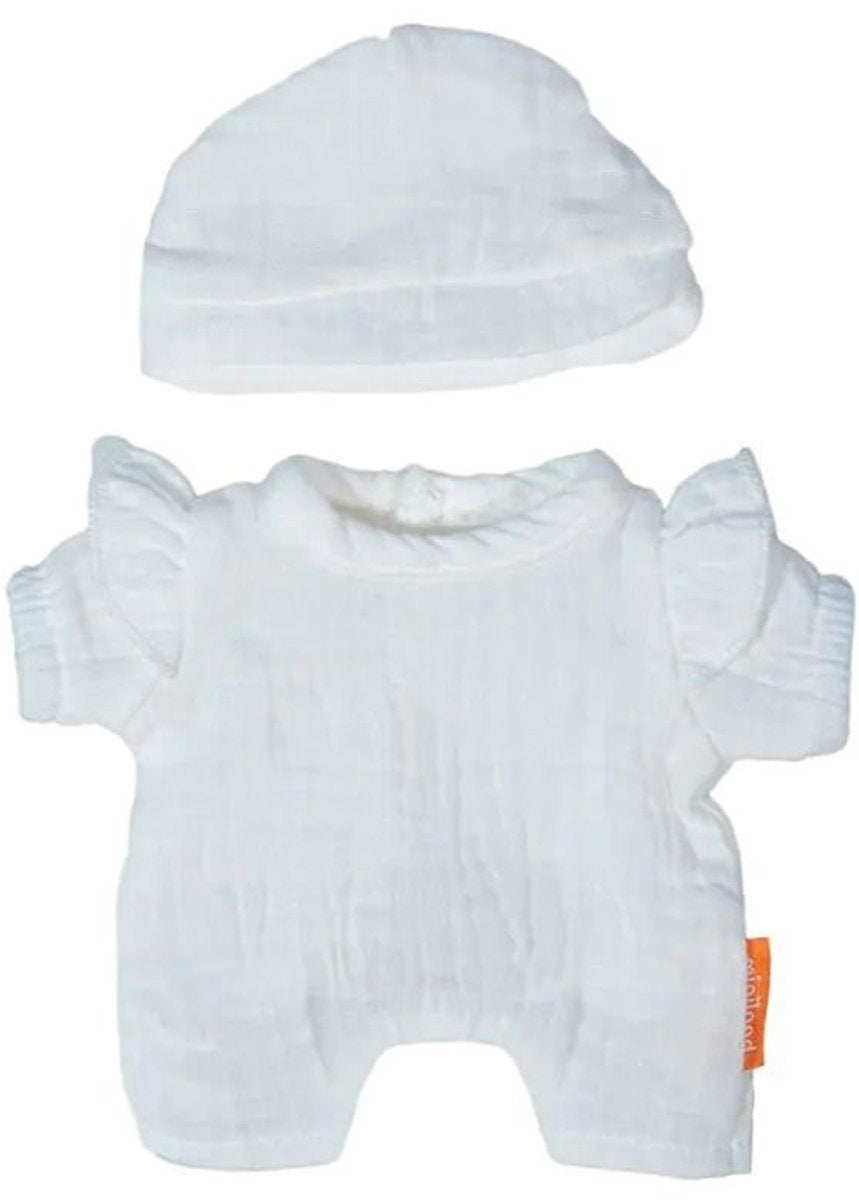Pyjama de poupée Miniland avec chapeau - vêtements de poupée 21cm en coton.
