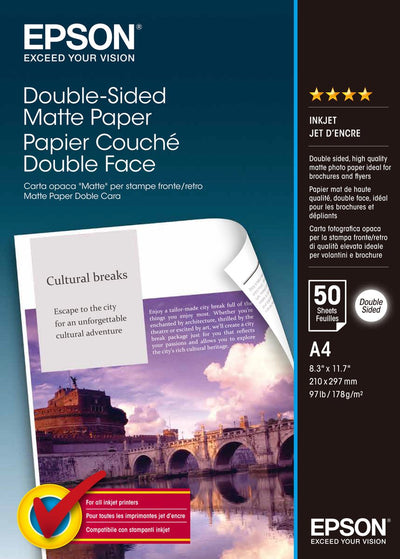 Epson papier mat double face c13s041569 papier photo din a4 178 g m² 50 feuilles imprimable recto verso, mat