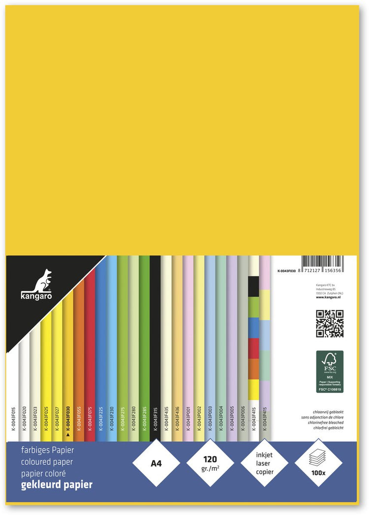 Papier kangaro sans marque sans marque - format a4 - 80 grammes - jaune doré - paquet de 100 feuilles - k-0041f030