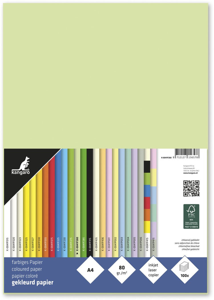 Papier kangaro sans marque sans marque - format a4 - 80 grammes - vert clair - paquet de 100 feuilles - k-0041f280