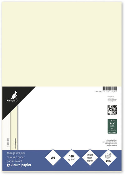 Papier de couleur kangourou sans marque sans marque - format a4 - 160 grammes - blanc ivoire - paquet de 250 feuilles - k-0040-023