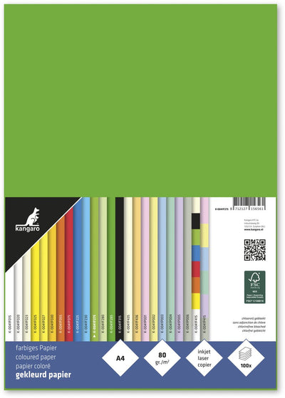 Papier Kangaro - format a4 - 80 grammes - couleur vert - paquet de 100 feuilles - k-0041f275