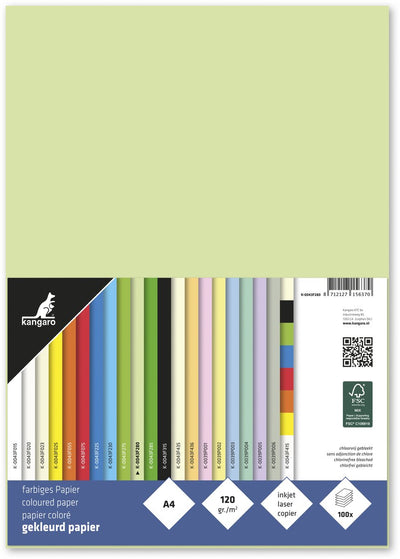 Papier Kangaro - a4 - 120 grammes fsc - paquet 100 feuilles - vert clair - k-0043f280