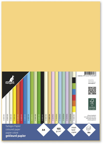 Papier Kangaro - a4 - 160 grammes fsc - paquet 50 feuilles - chamois foncé - k-0039-436