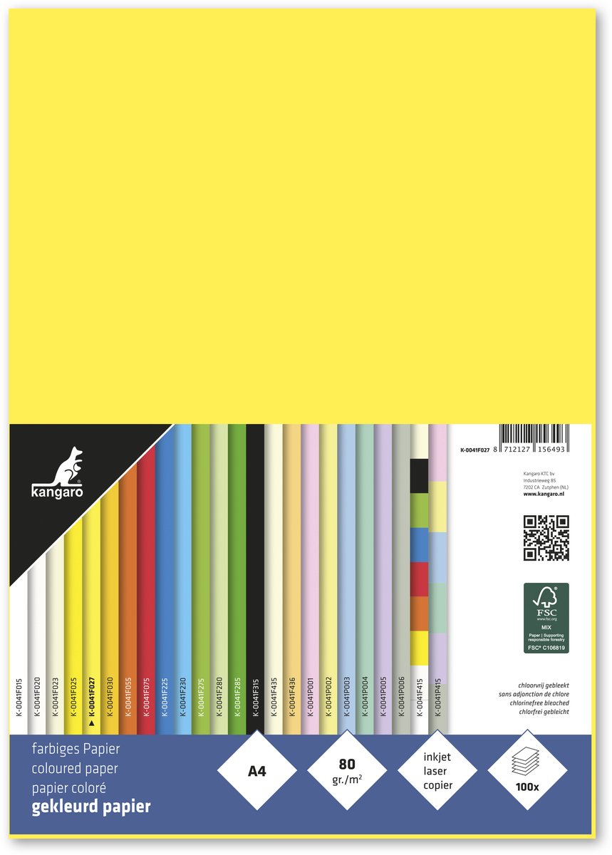 Papier kangaro sans marque sans marque - format a4 - 80 grammes - jaune canari - paquet de 100 feuilles - k-0041f027