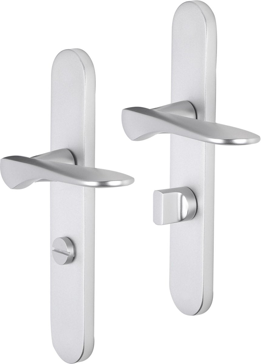 Poignée de porte Impresso - Watford - pour l'intérieur - bouclier de porte ovale avec serrure de toilette - aluminium - 2 pièces