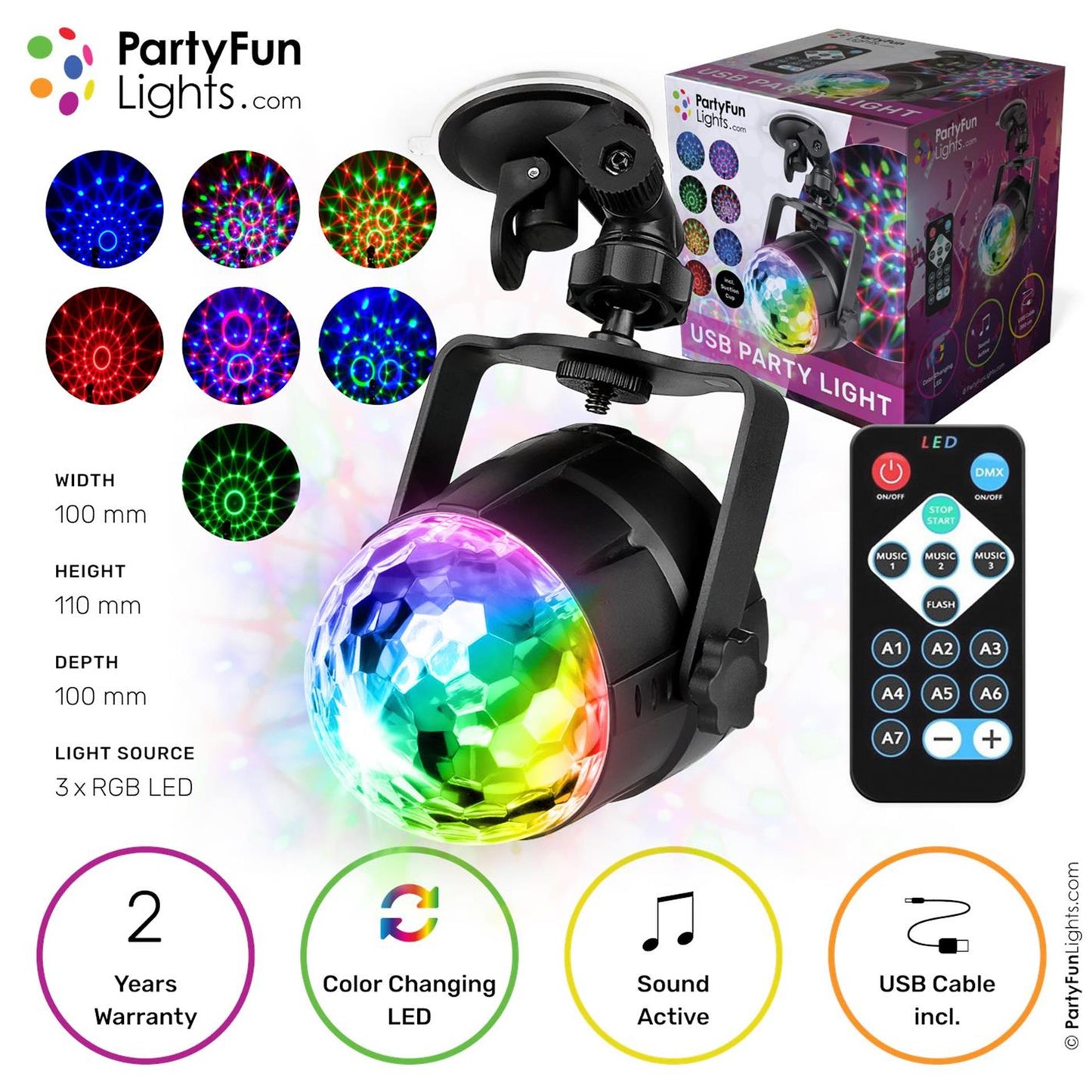 Partyfun lumières disco lumière kaléidoscope LED multi couleur
