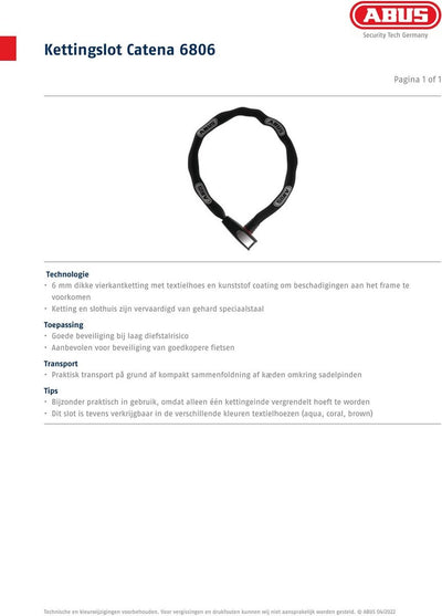 Antivol à chaîne Abus pour vélo - catena 6806k néon - niveau de sécurité 6 - rose - 85 cm - adapté aux vélos électriques et vélos de ville