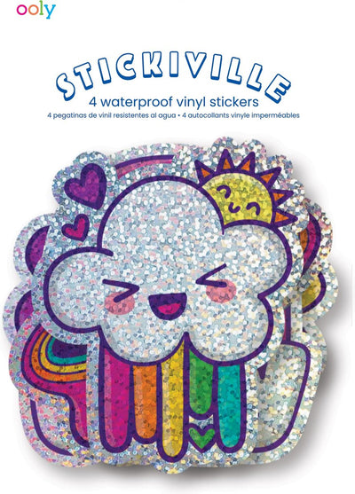 Ooly - autocollants stickiville : arcs-en-ciel heureux - vinyle (4 die-cut) (paillettes holographiques)