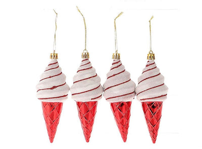 HBx natural living décoration suspendue glace ensemble de 4 pièces rouge