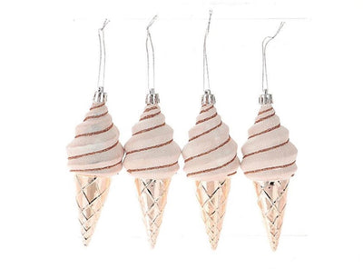 HBX Natural Living Pendentif de Noël crème glacée lot de 4 pièces rose