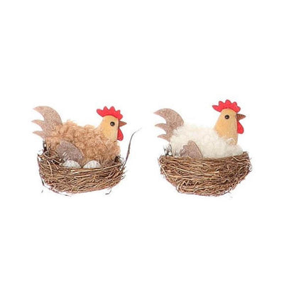 Hbx naturel vivant déco poulet dans nid 7,5x5xh6cm