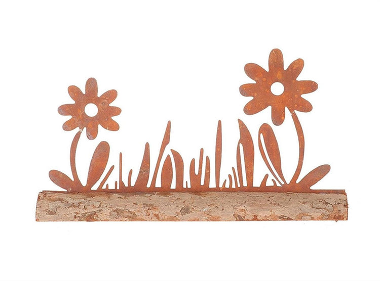 HBx statue vivante naturelle fleurs 29,5 cm métal couleur rouille