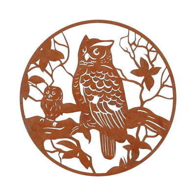 Hbx décoration murale vivante naturelle hibou karat dia30cm rouille