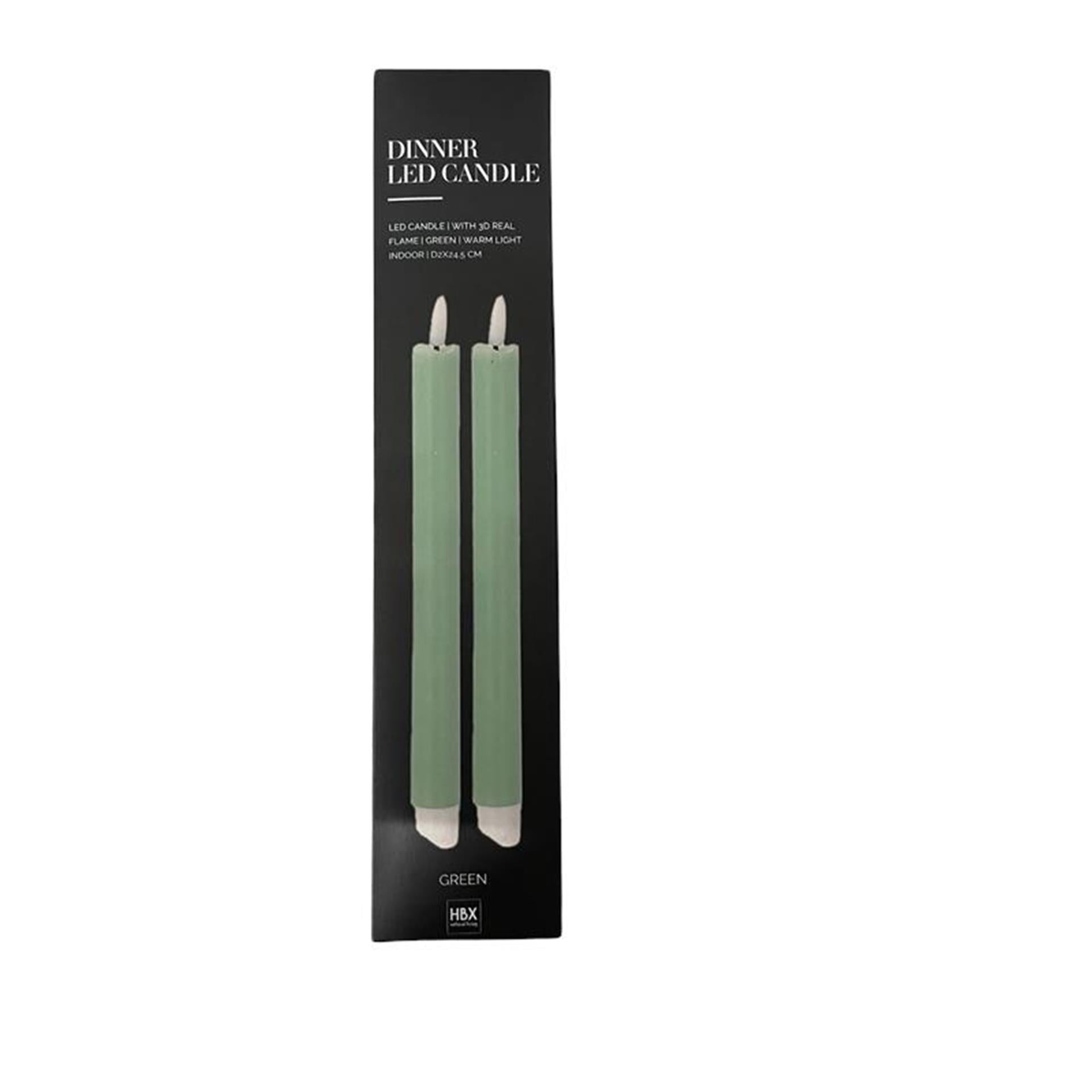 HBx natural living bougie de dîner flamme LED 24,5cm vert