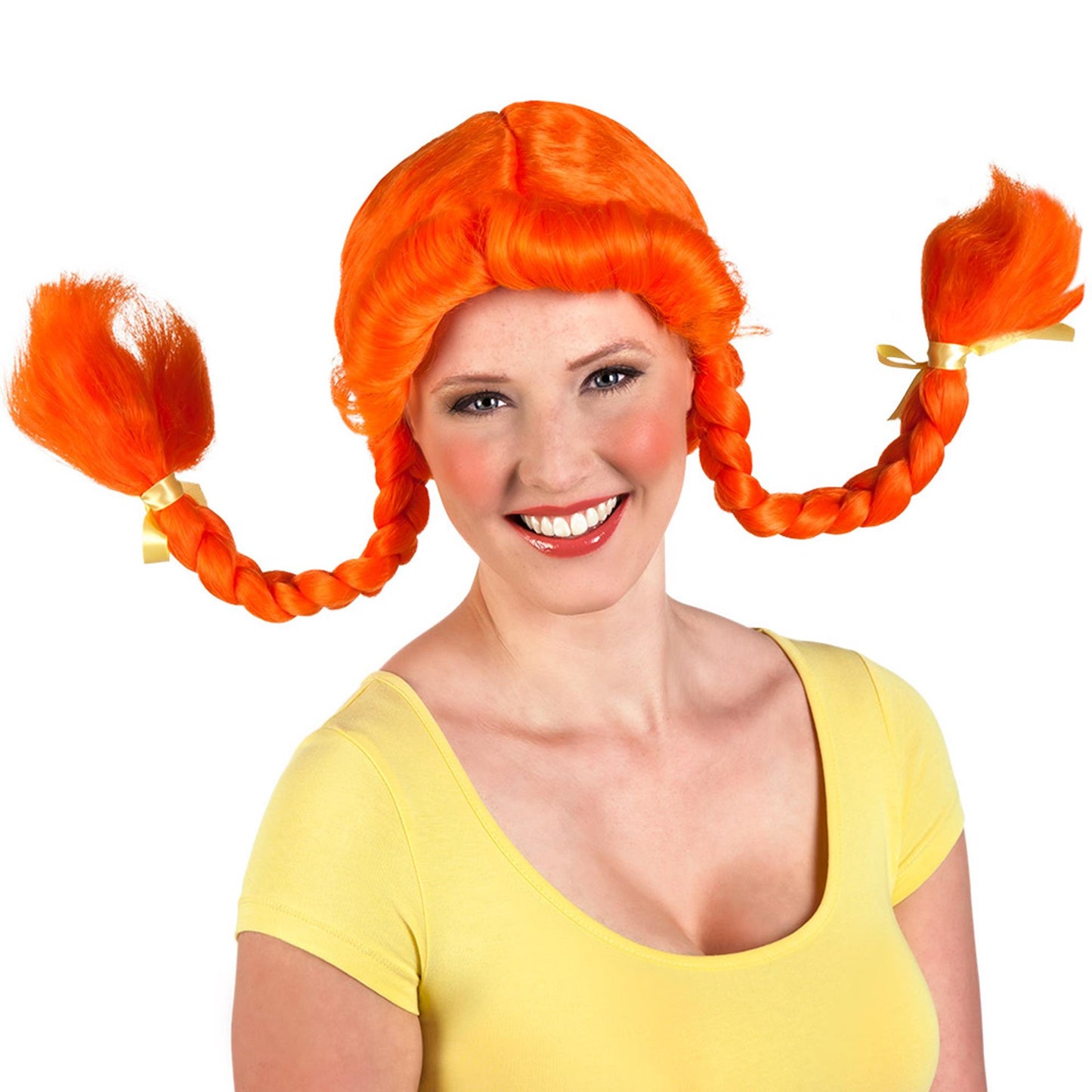 Perruque Boland avec tresses orange et nœud