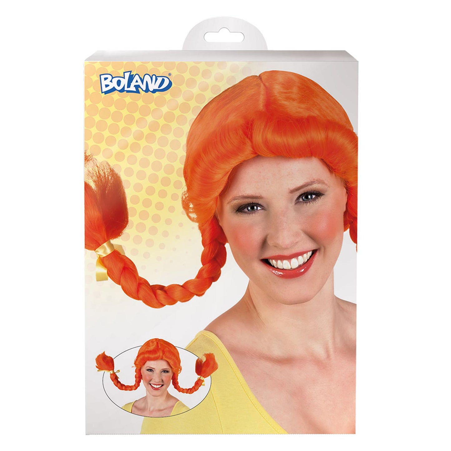 Perruque Boland avec tresses orange et nœud