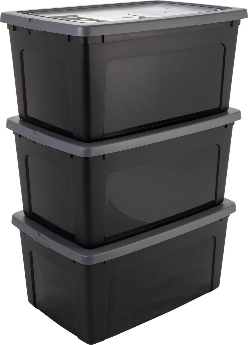 Boîte de rangement Iris clearbox - 50l - plastique - gris noir - lot de 3