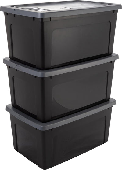 Boîte de rangement Iris clearbox - 50l - plastique - gris noir - lot de 3