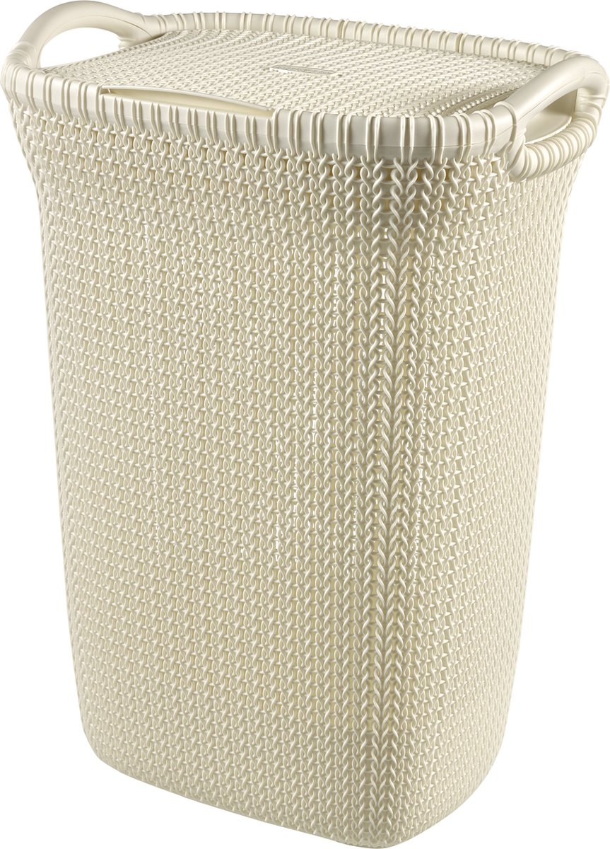 Panier à linge en tricot Curver avec couvercle - 57l - blanc oasis