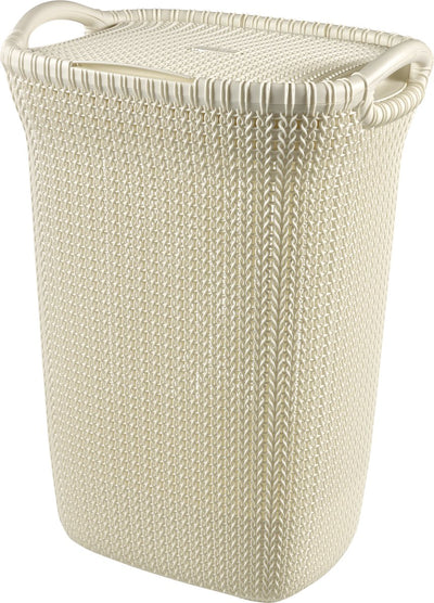Panier à linge en tricot Curver avec couvercle - 57l - blanc oasis