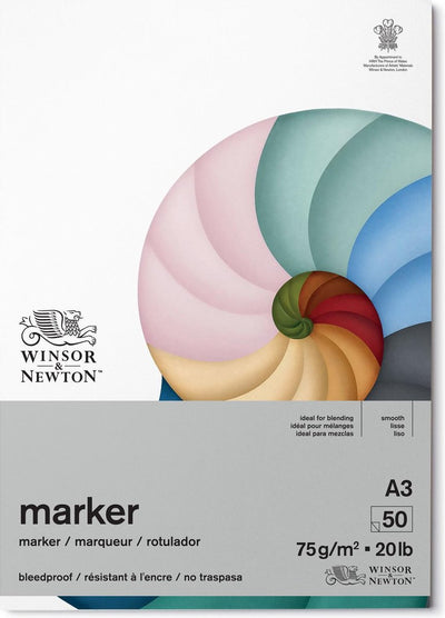 Winsor newton bloc marqueur anti-saignement – 75g m², a3, 50 feuilles, papier marqueur pour dessin, croquis d'illustration - bloc marqueur a3